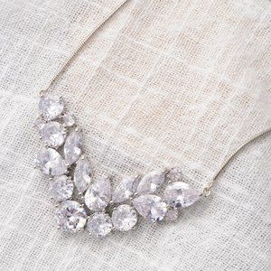 Simulated Diamond Chevron Shape Necklace 20 Inches in Silver  E454